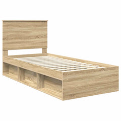 Bed Frame with Headboard 90 x 190 cm Solid Pine Wood Sonoma oak