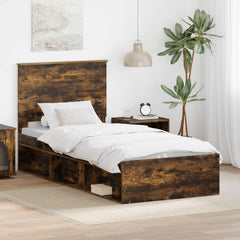 Bed Frame with Headboard 90 x 190 cm Solid Pine Wood Smoked oak