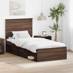 Bed Frame with Headboard 90 x 190 cm Solid Pine Wood Brown oak