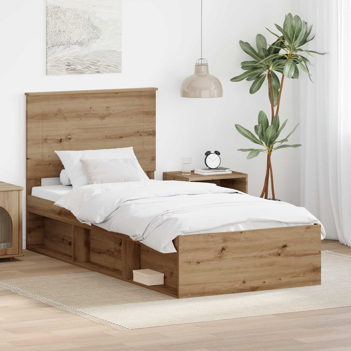 Bed Frame with Headboard 90 x 190 cm Solid Pine Wood Artisan oak
