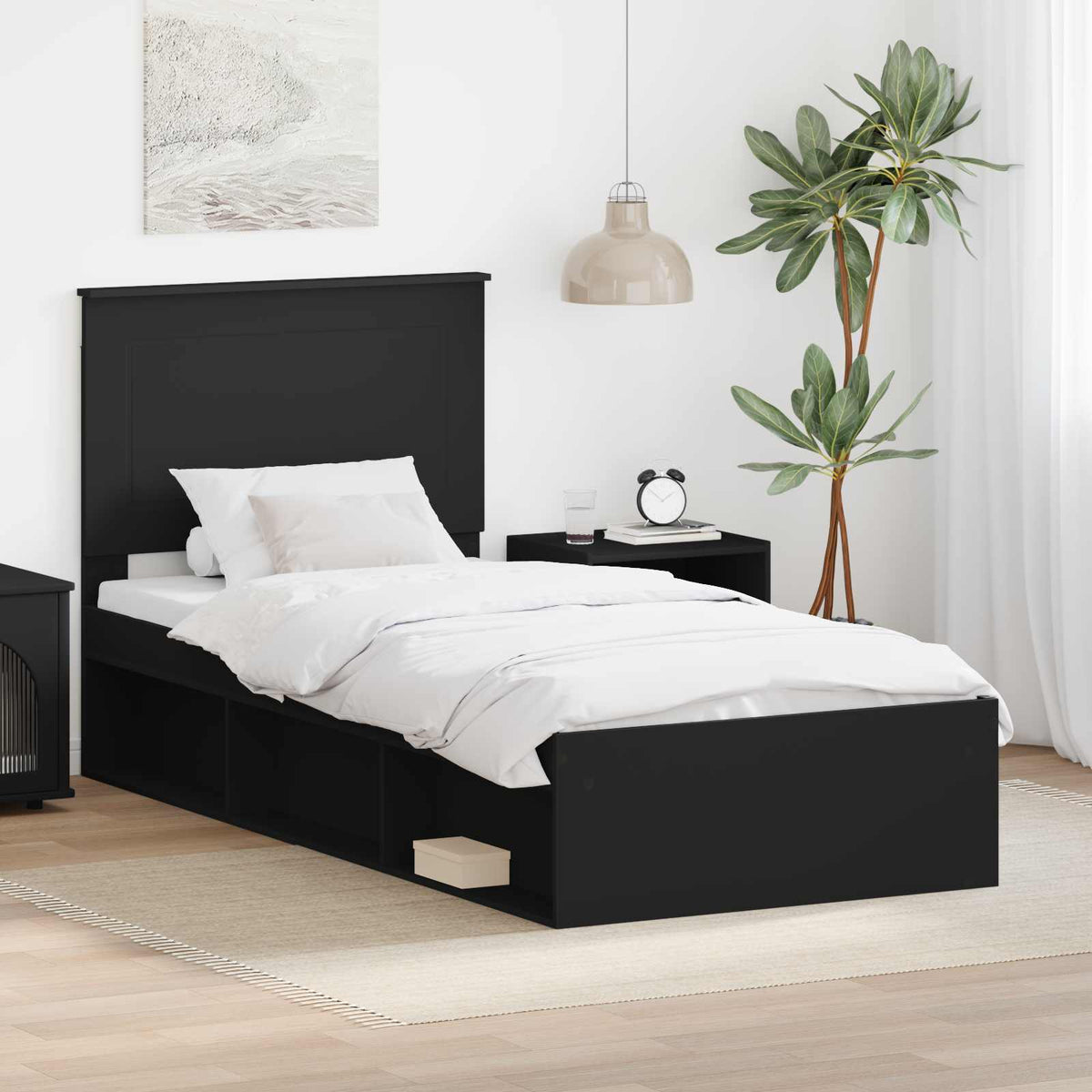 Bed Frame with Headboard 90 x 200 cm Solid Pine Wood Black