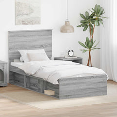 Bed Frame with Headboard 90 x 200 cm Solid Pine Wood Grey sonoma