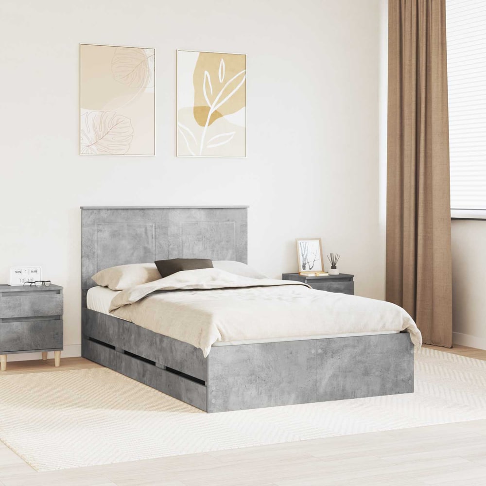 Bed Frame with Drawer 135 x 190 cm Engineer Wood Concrete grey
