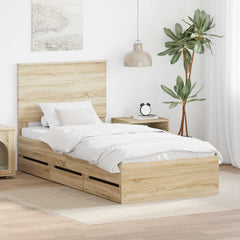 Bed Frame with Drawer 75 x 190 cm Engineer Wood Sonoma oak