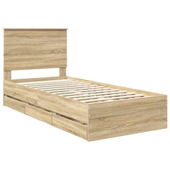 Bed Frame with Drawer 75 x 190 cm Engineer Wood Sonoma oak