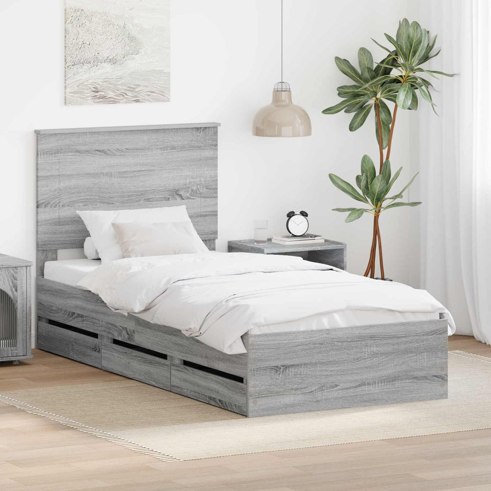 Bed Frame Drawer Engineer Wood Grey sonoma