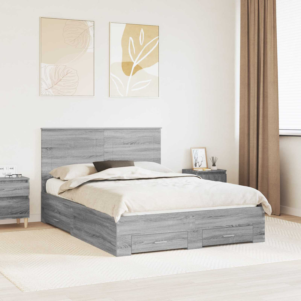 Bed Frame 140 x 190 cm Engineered Wood Grey sonoma
