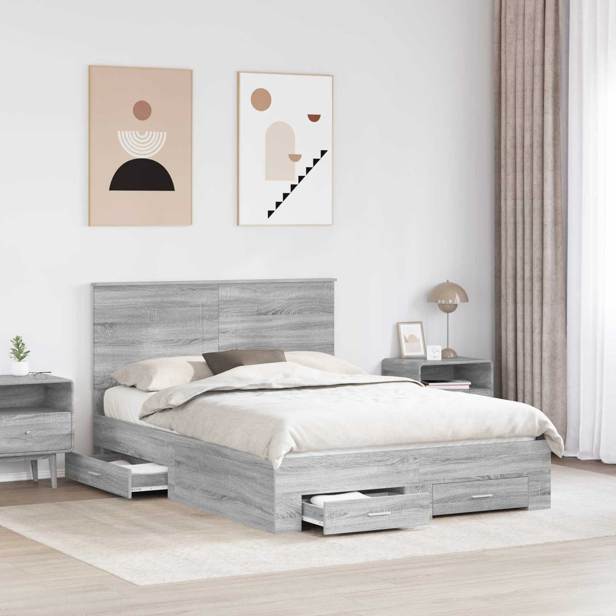 Bed Frame 140 x 190 cm Engineered Wood Grey sonoma