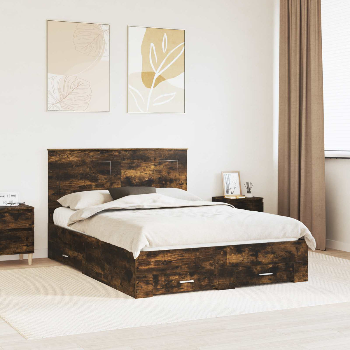 Bed Frame Engineered Wood Smoked Oak