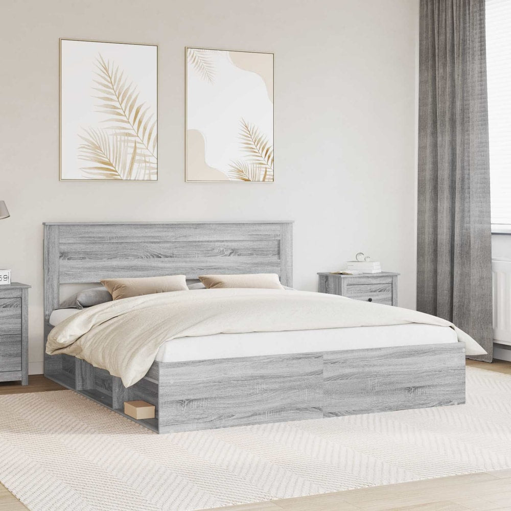 Bed Frame Engineered Wood Length Grey Sonoma