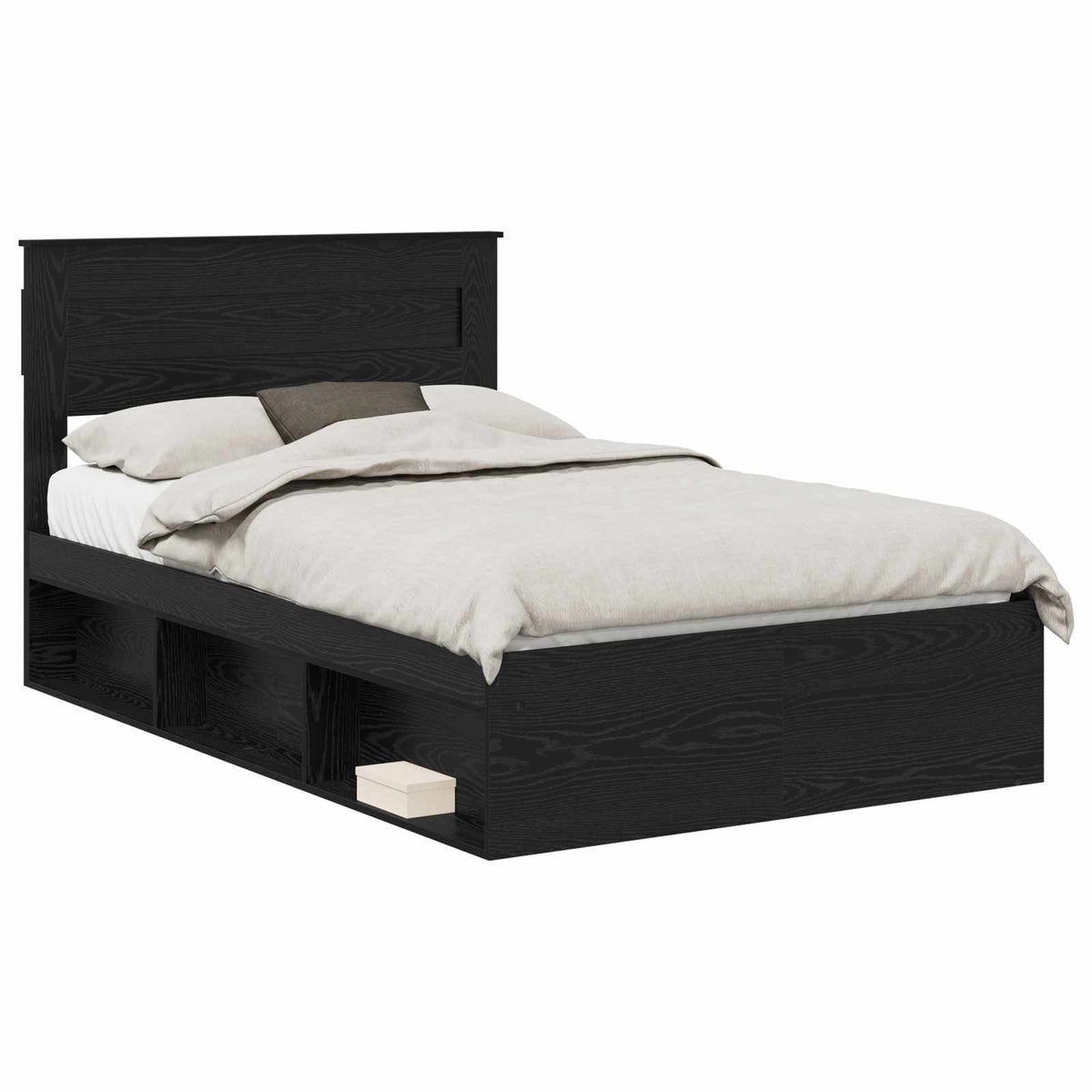 Bed Frame 135 x 190 cm Engineered Wood Black oak