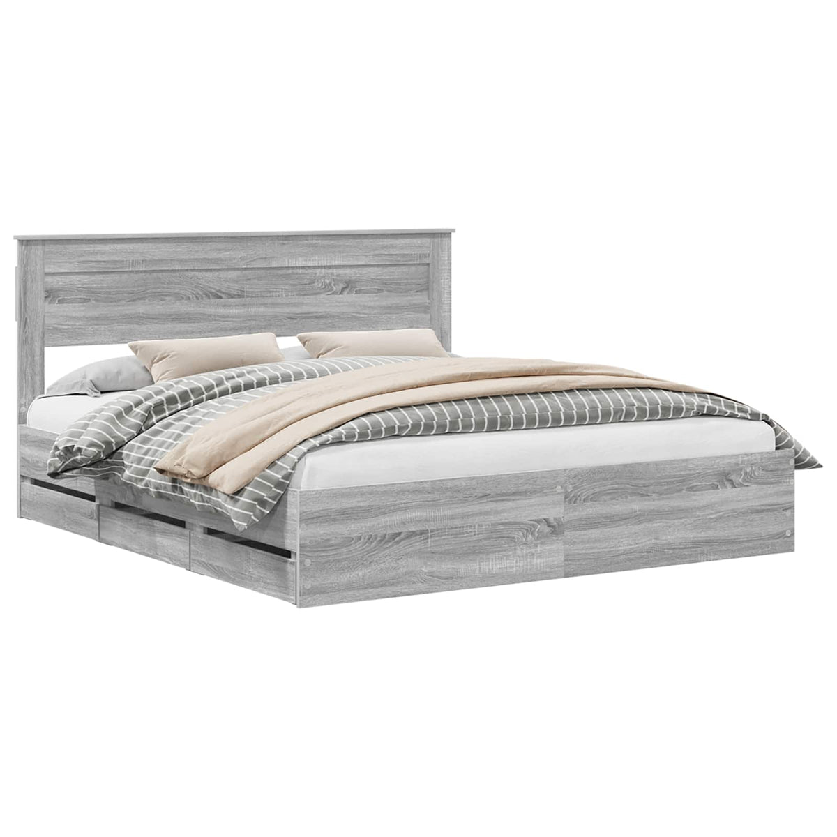 Bed Frame with Drawer Engineer Wood Length 200 cm Grey Sonoma 180 cm