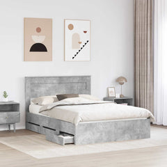 Bed Frame with Drawer Engineer Wood Length 200 cm Concrete Grey 140 cm