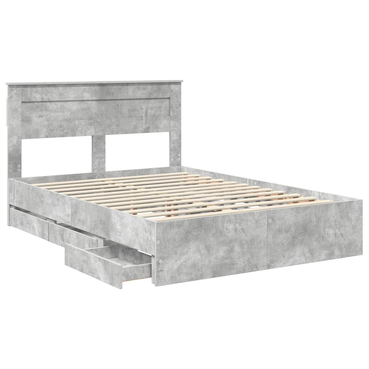 Bed Frame with Drawer Engineer Wood Length 200 cm Concrete Grey 140 cm