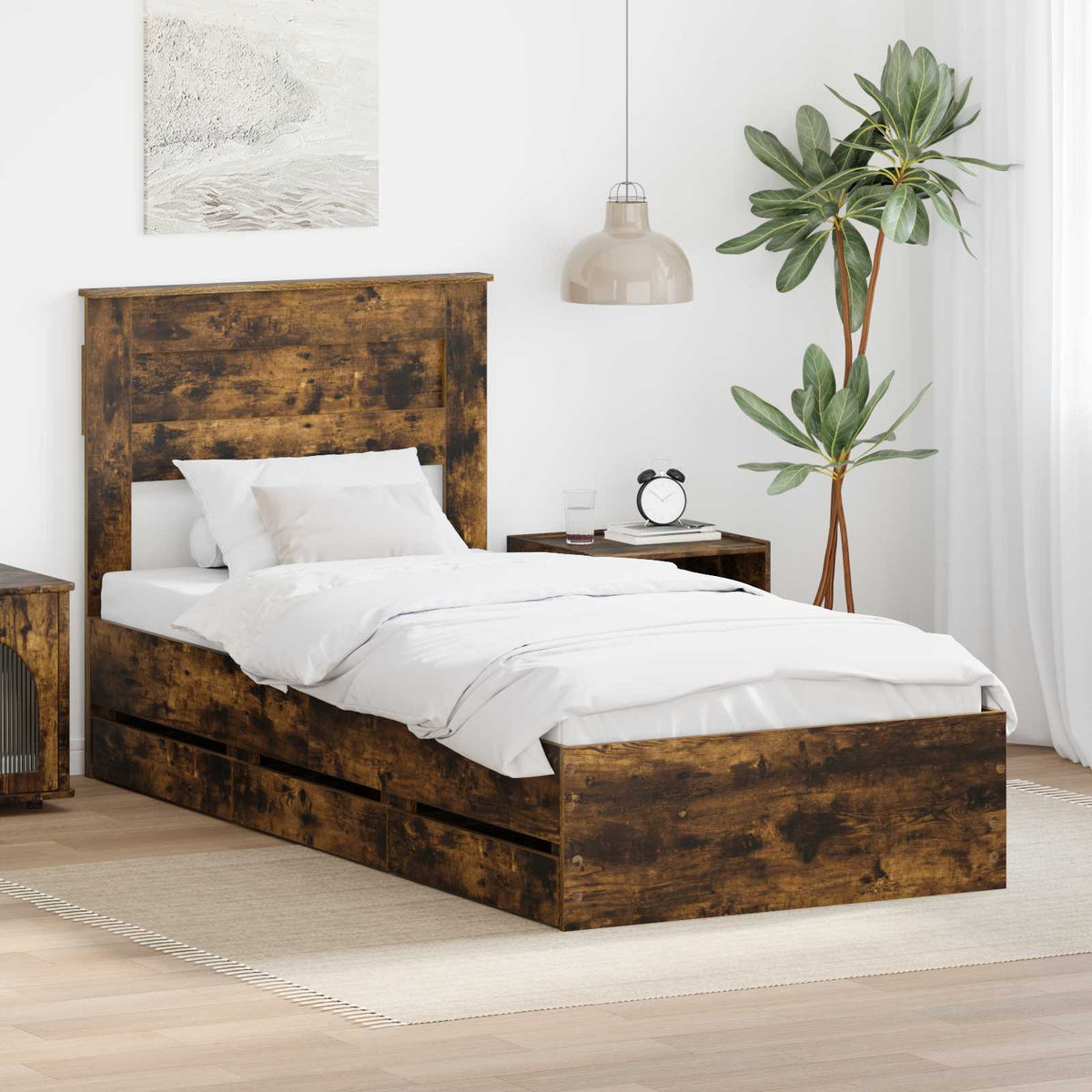 Bed Frame with Drawer Engineer Wood Length 190 cm Smoked oak 75 cm