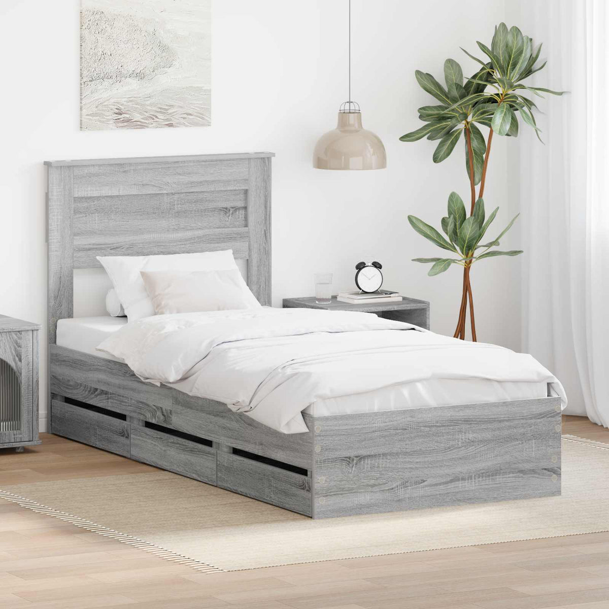 Bed Frame Drawer Engineer Wood Length Grey sonoma