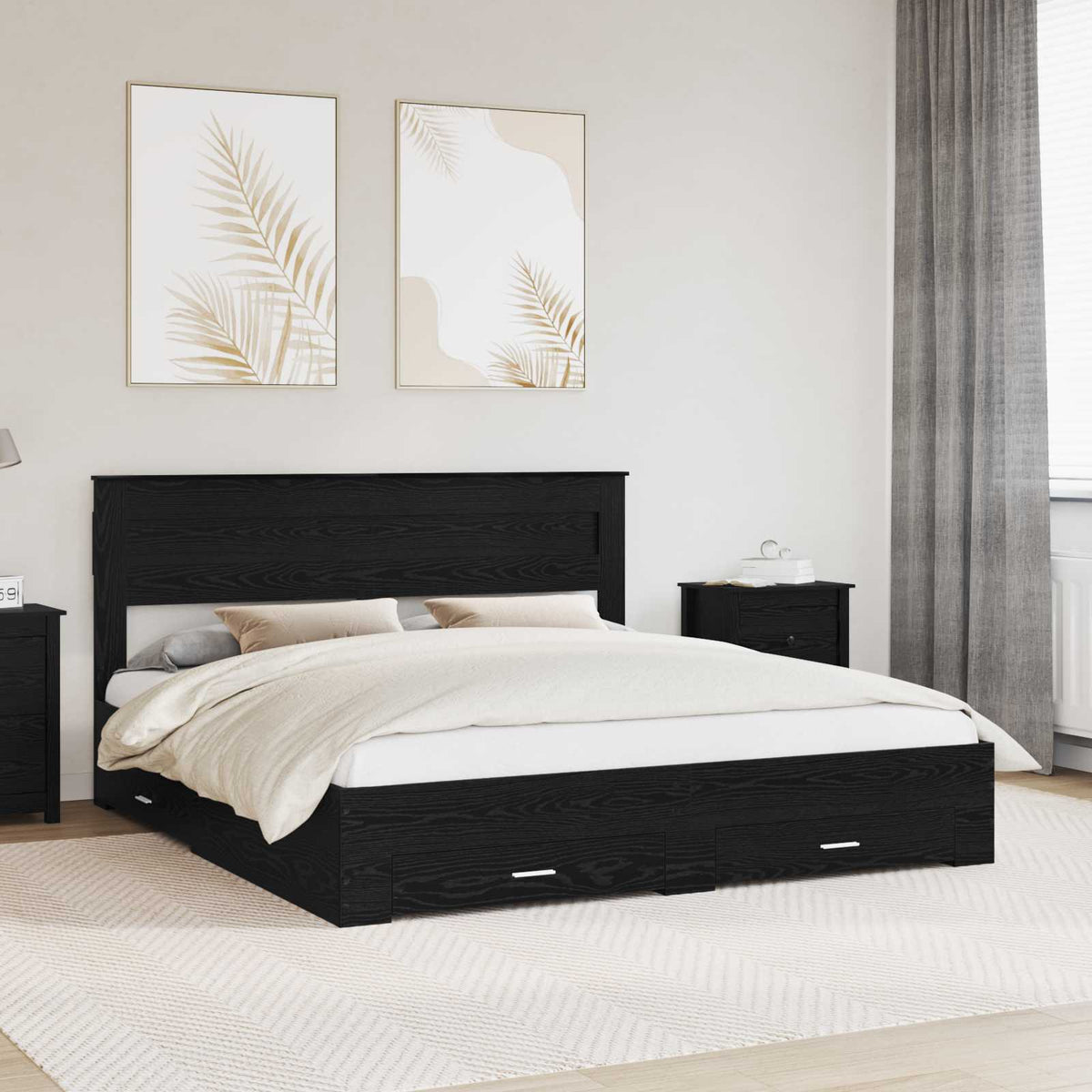 Bed Frame with Drawer Engineered Wood Length 200 cm Black Oak 180 cm