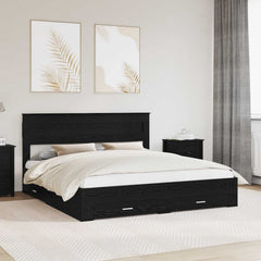 Bed Frame with Drawer Engineered Wood Length 200 cm Black Oak 180 cm
