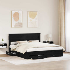 Bed Frame with Drawer Engineered Wood Length 200 cm Black Oak 180 cm
