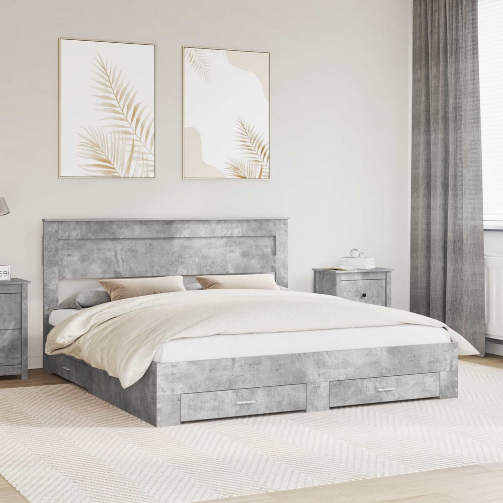 Bed Frame Engineered Wood Length Concrete Grey