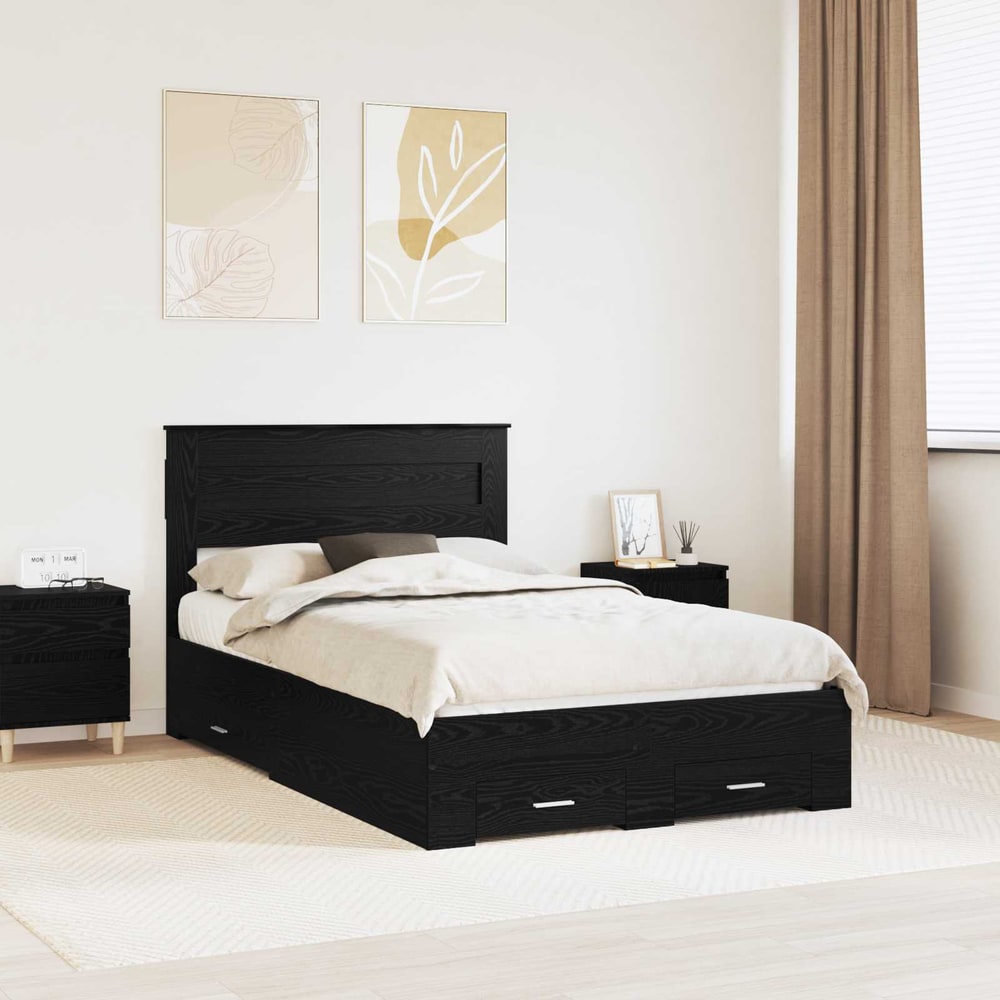 Bed Frame with Drawer 135 x 190 cm Engineered Wood Black oak