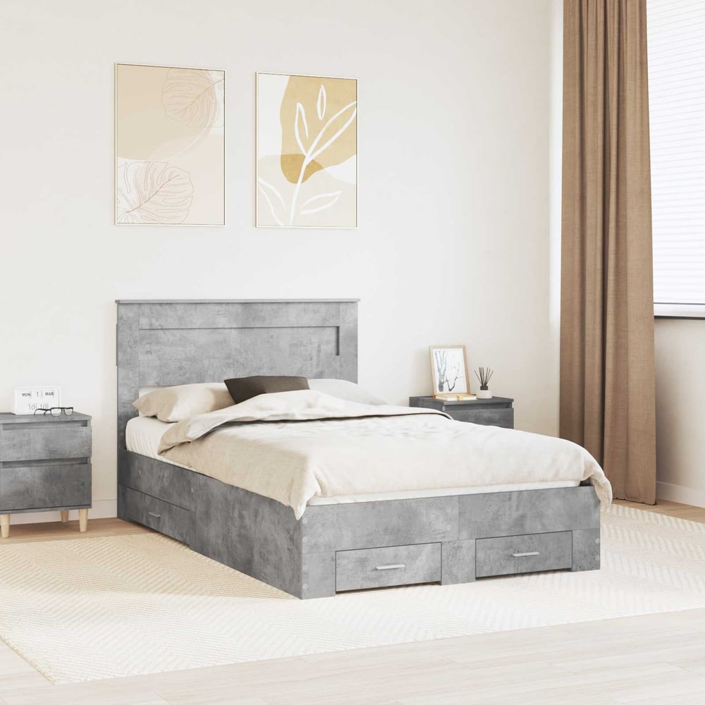 Bed Frame Drawer Engineered Wood Concrete grey