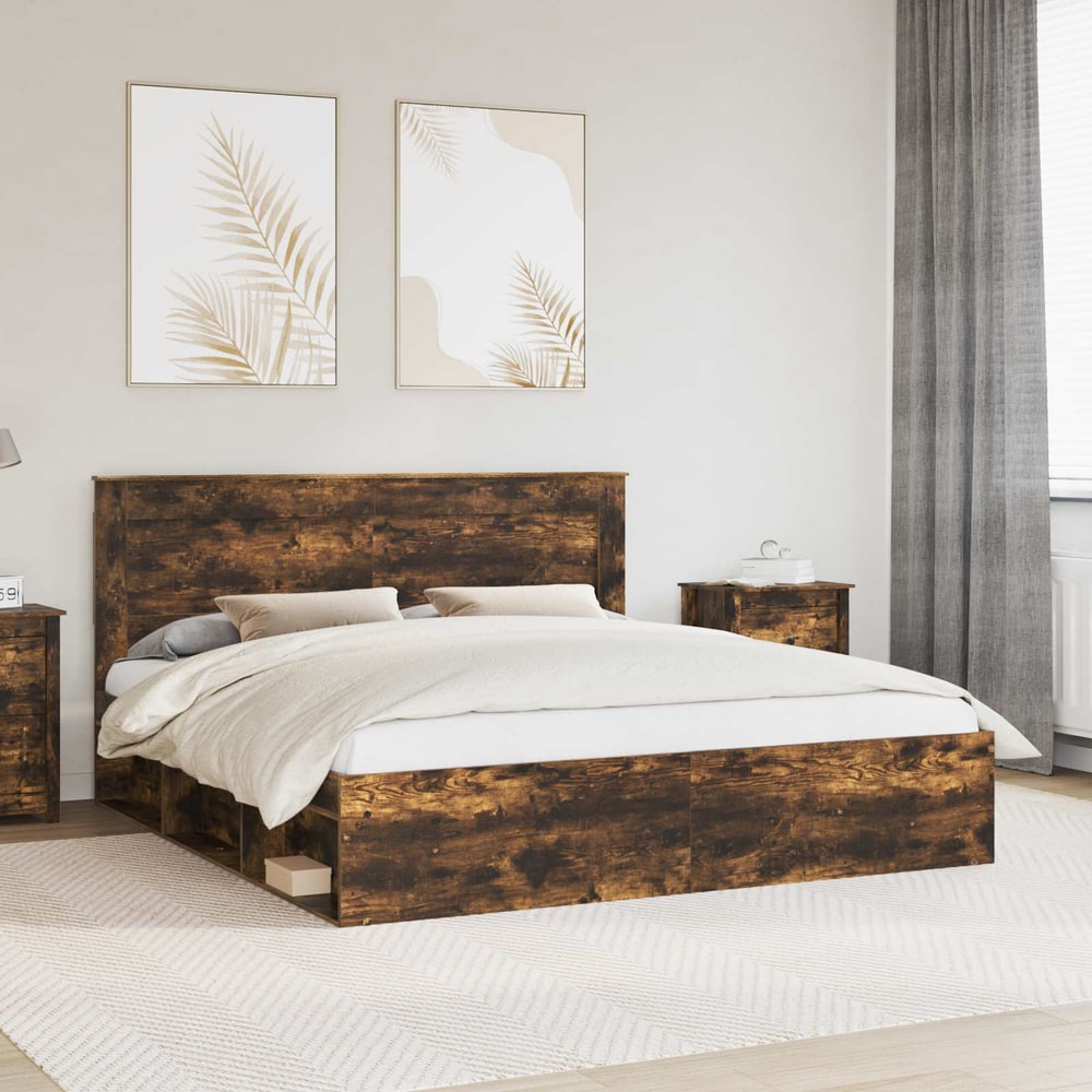 Bed Frame Engineered Wood Length 200 cm Smoked Oak 200 cm
