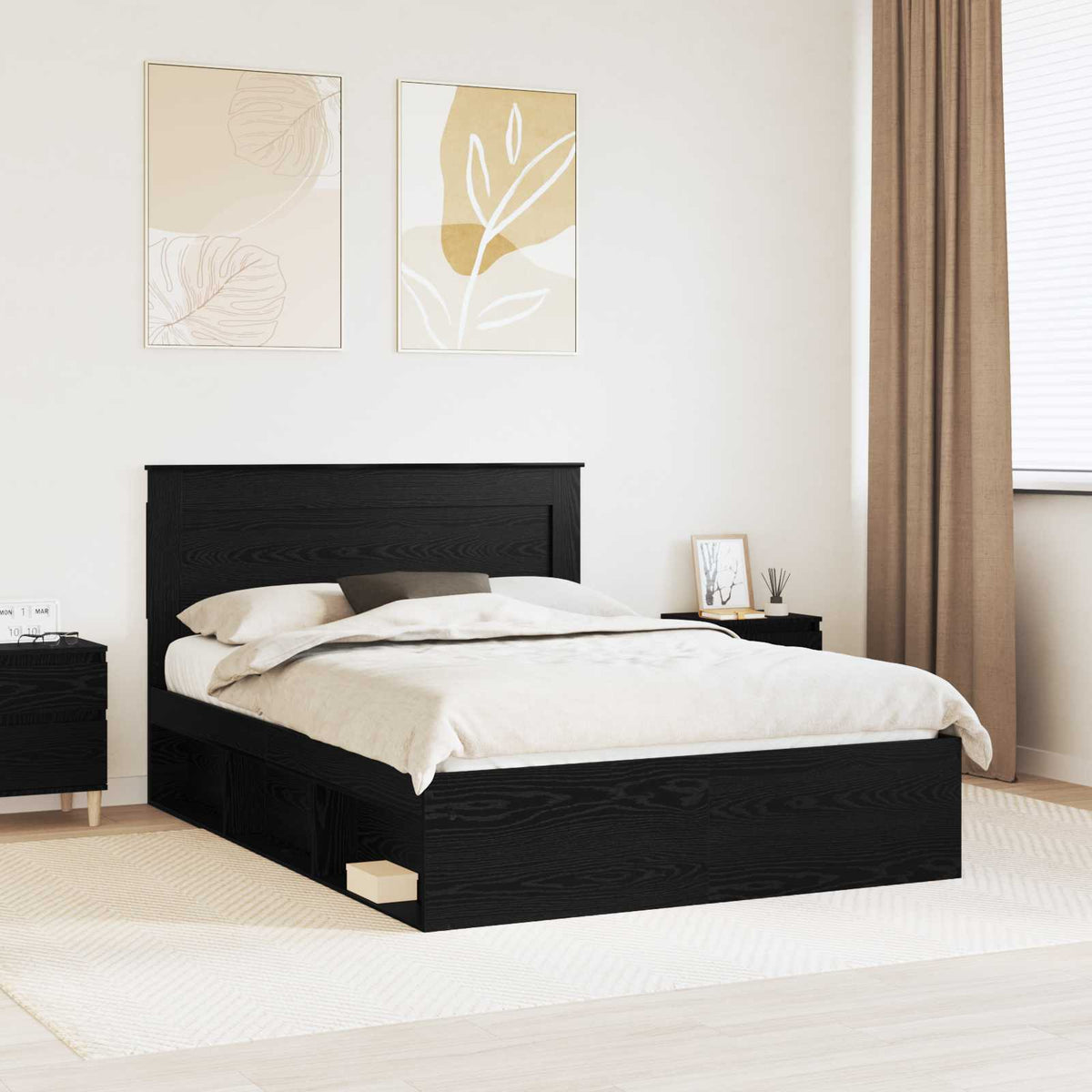 Bed Frame 140 x 190 cm Solid Pine Wood Black oak