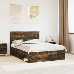 Bed Frame 140 x 190 cm Solid Pine Wood Smoked oak