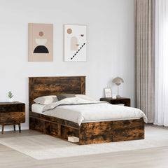Bed Frame 135 x 190 cm Engineered Wood Smoked oak