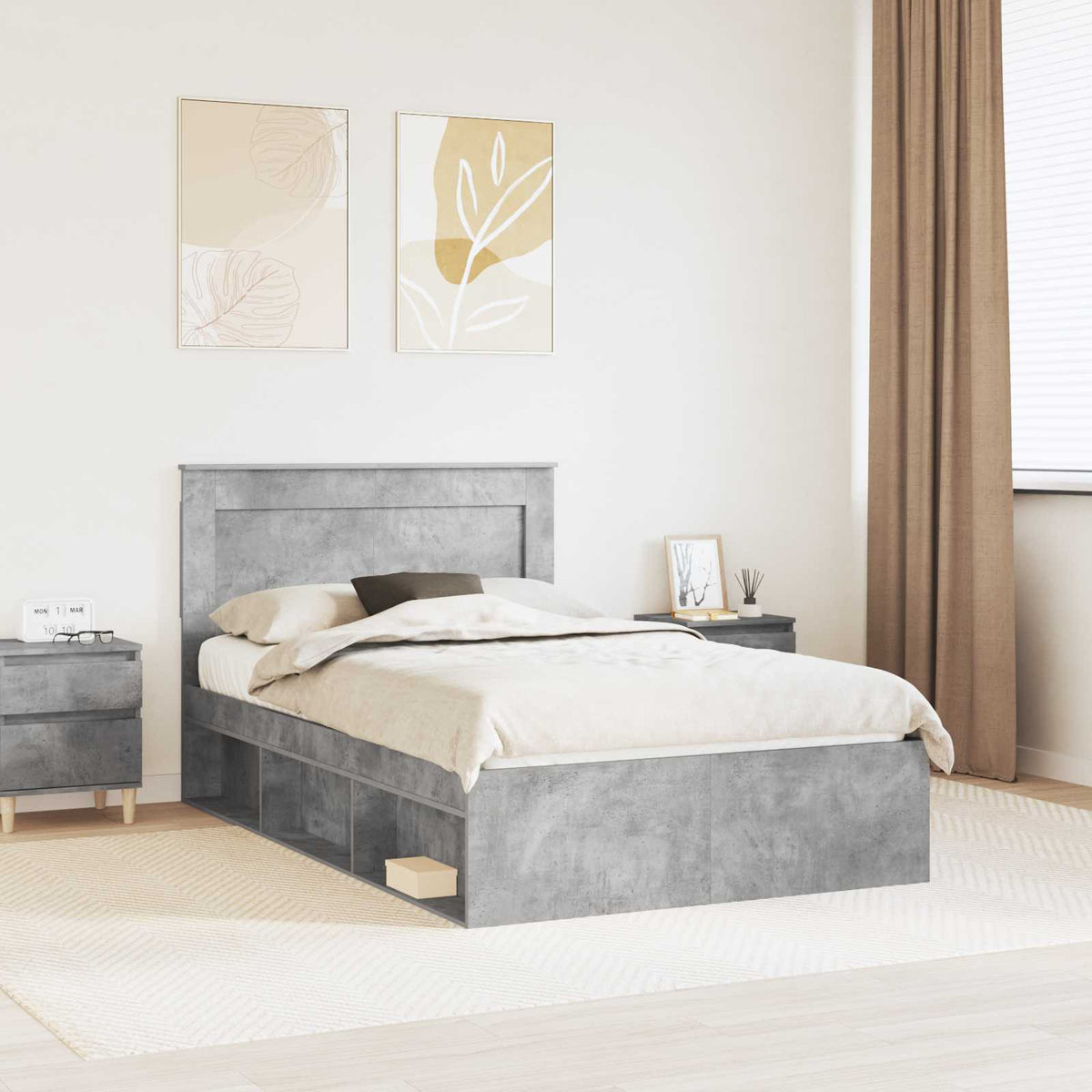Bed Frame Engineered Wood Concrete Grey