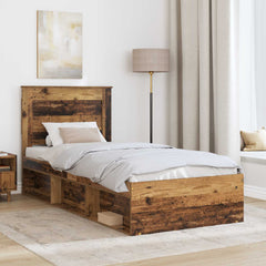 Bed Frame with Headboard Solid Pine Wood Length 200 cm Old Wood 100 cm