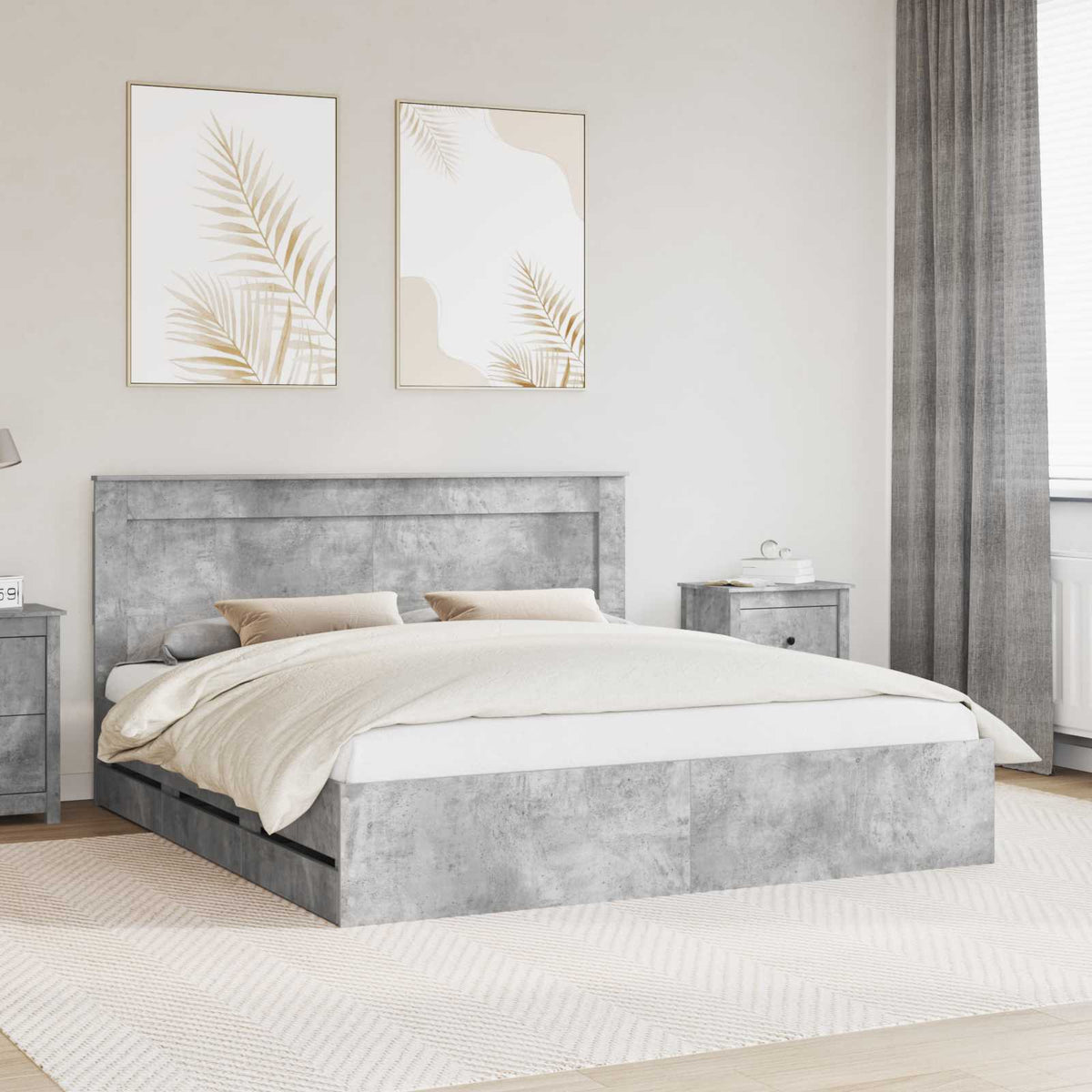 Bed Frame Drawer Engineer Wood Length Concrete grey