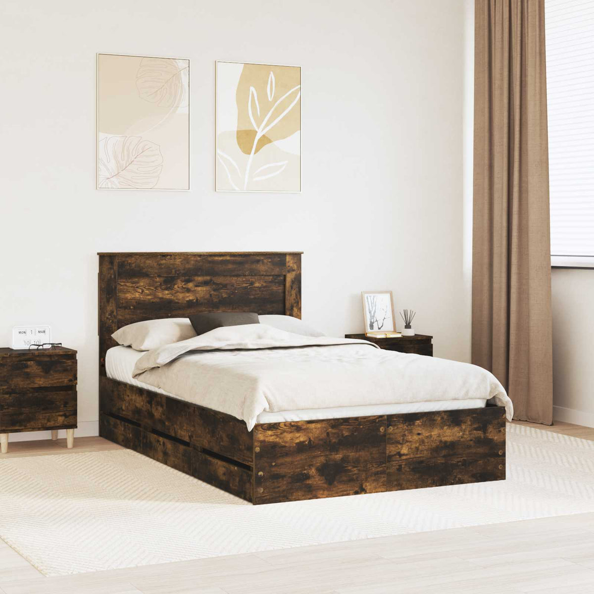 Bed Frame Drawer Engineer Wood Length Smoked oak