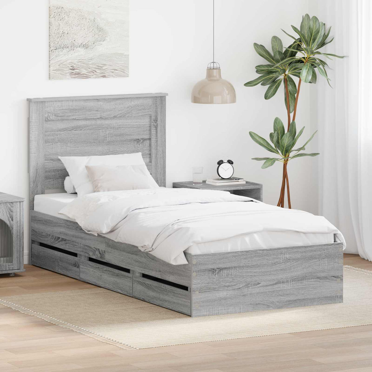 Bed Frame Drawer Engineer Wood Length Grey sonoma