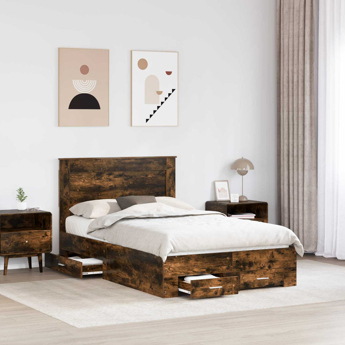Bed Frame with Drawer Engineered Wood Length 200 cm Smoked Oak 120 cm