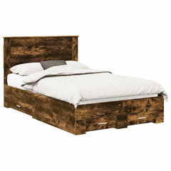 Bed Frame with Drawer Engineered Wood Length 200 cm Smoked Oak 120 cm