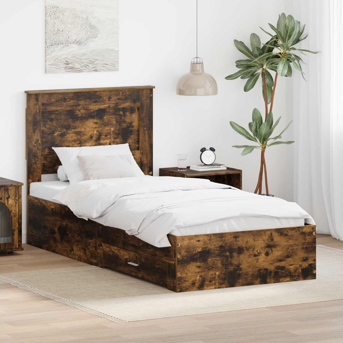 Bed Frame Drawer Engineered Wood Length Smoked Oak