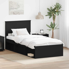 Bed Frame Solid Pine Wood Black