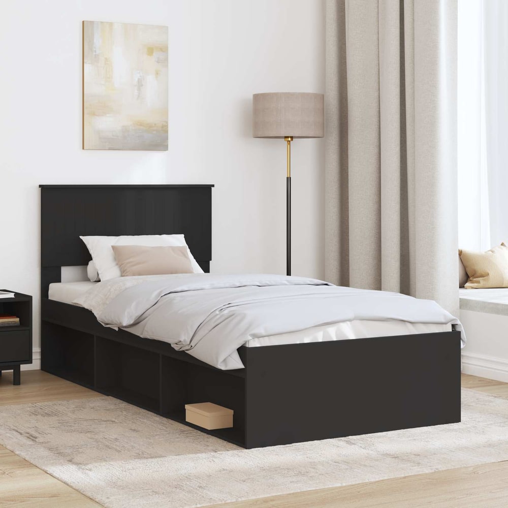 Bed Frame Solid Pine Wood Black