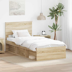 Bed Frame with Headboard 90 x 190 cm Solid Pine Wood Sonoma oak