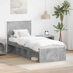 Bed Frame with Headboard 75 x 190 cm Solid Pine Wood Concrete grey