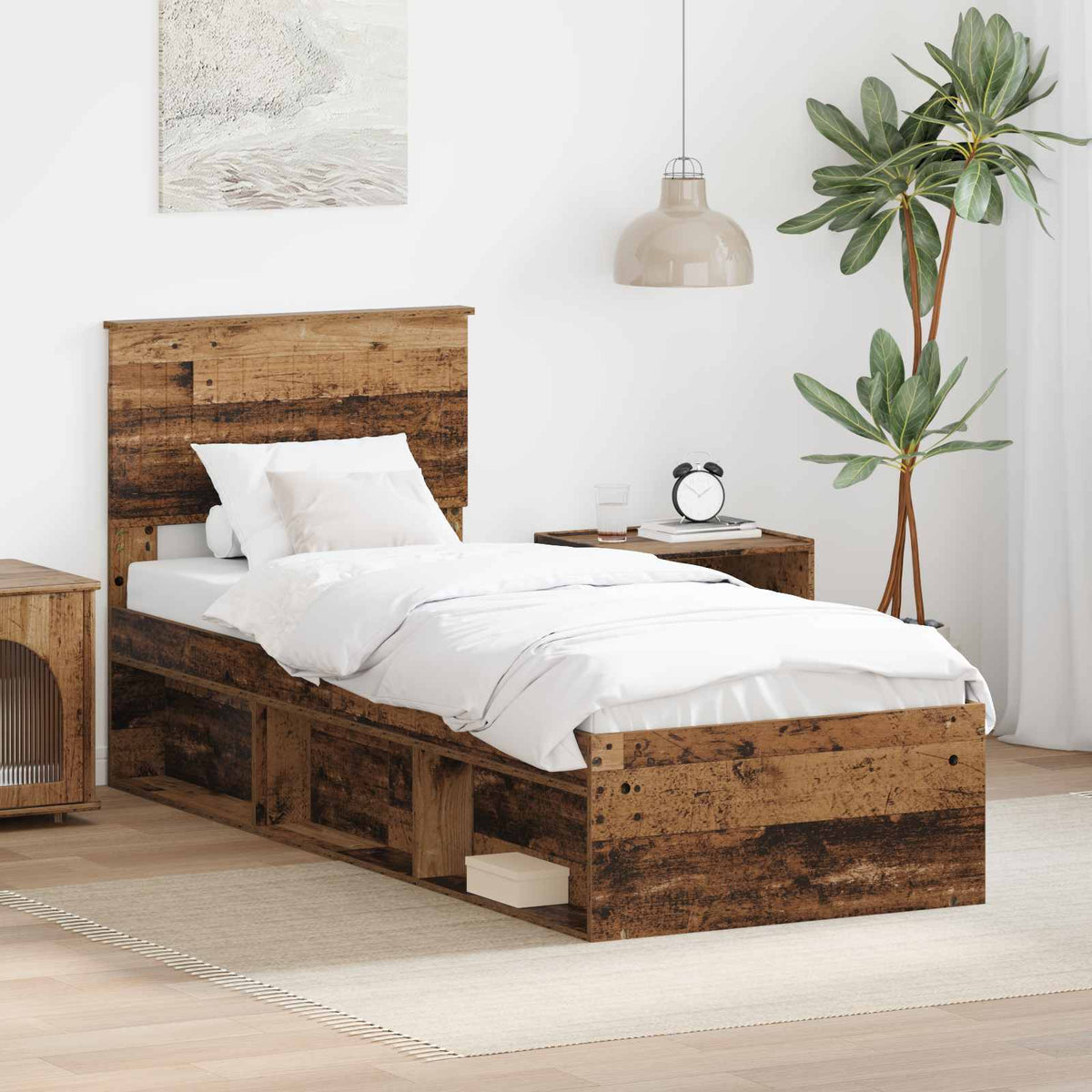 Bed Frame with Headboard 75 x 190 cm Solid Pine Wood Old wood