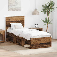 Bed Frame with Headboard 75 x 190 cm Solid Pine Wood Old wood
