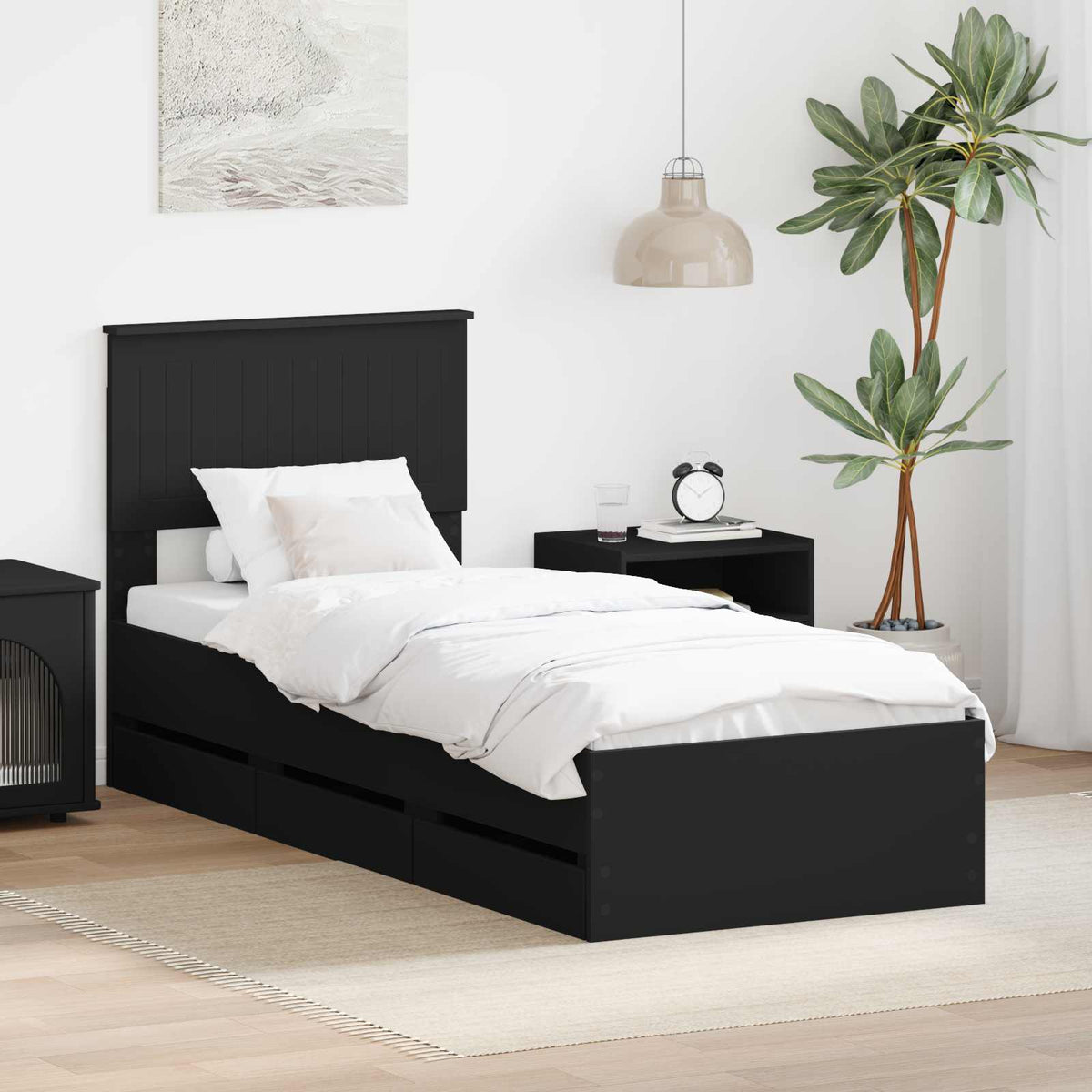 Bed Frame with Drawer 75 x 190 cm Engineer Wood Black