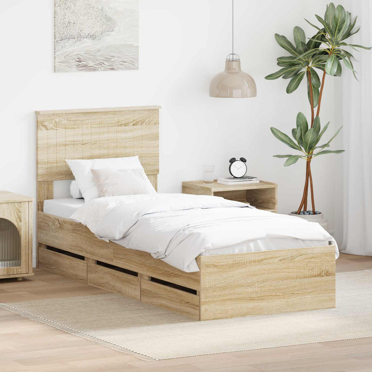 Bed Frame with Drawer 75 x 190 cm Engineer Wood Sonoma oak
