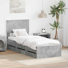 Bed Frame with Drawer 75 x 190 cm Engineer Wood Concrete grey
