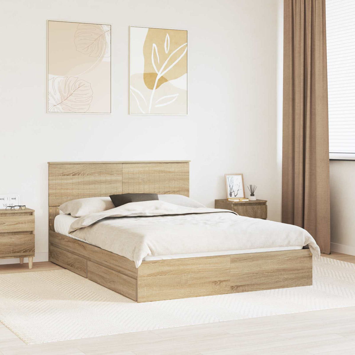 Storage Bed with Drawer Engineered Wood Length 190 cm Sonoma oak 140 cm