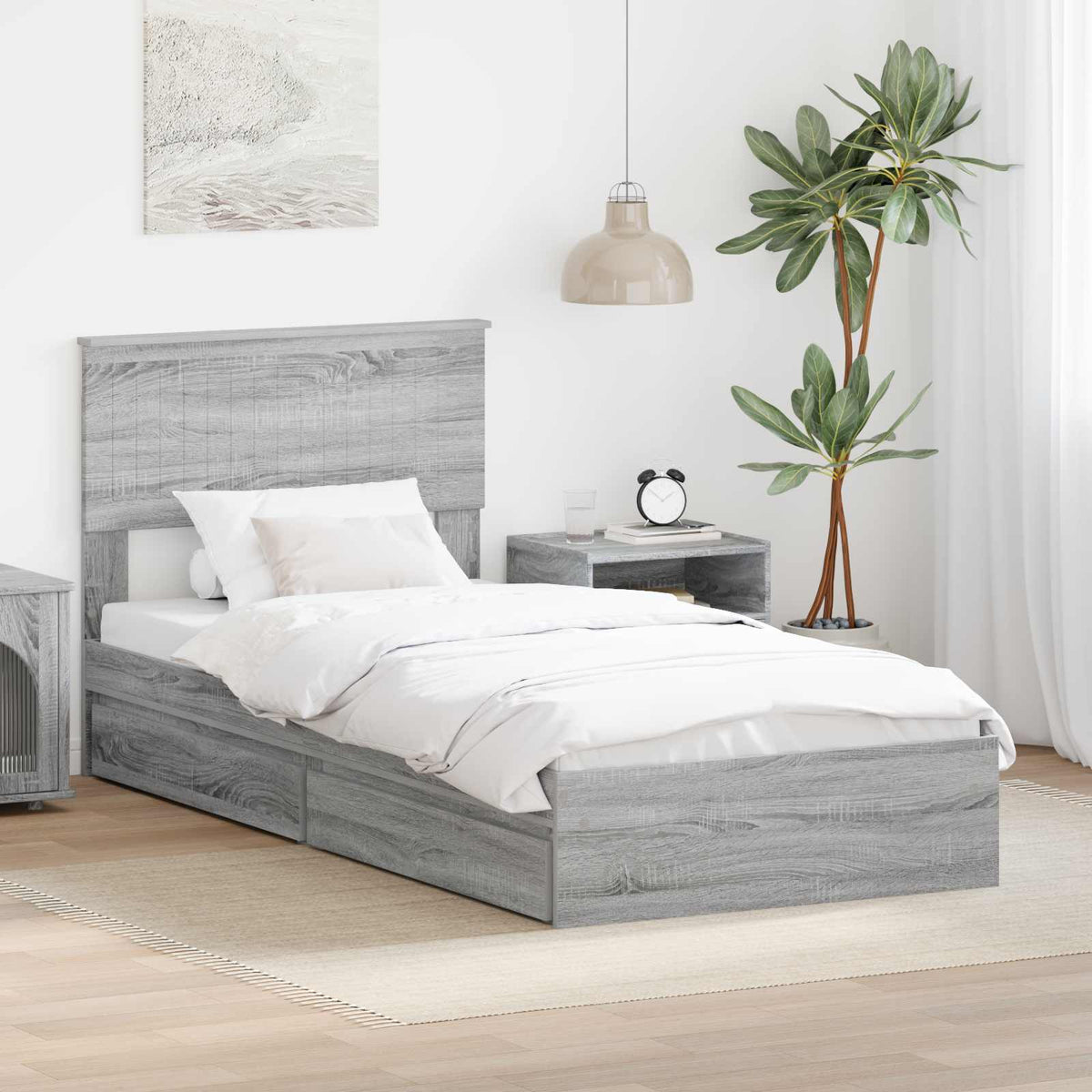 Storage Bed with Drawer Engineered Wood Length 190 cm Grey sonoma 90 cm