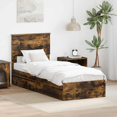 Storage Bed with Drawer Engineered Wood Length 190 cm Smoked oak 75 cm
